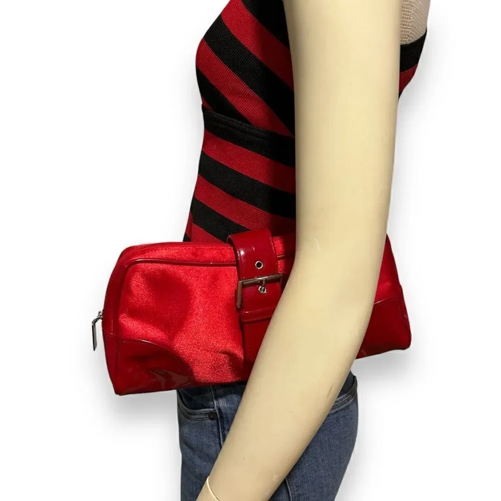 Revolve Dior Vintage Parfum Red Satin Toiletry Bag or Purse Clutch with Buckle